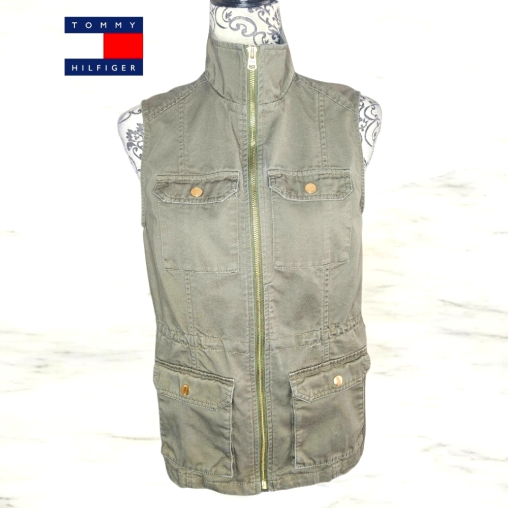 TOMMY HILFIGER Olive Green Utility Vest - Small